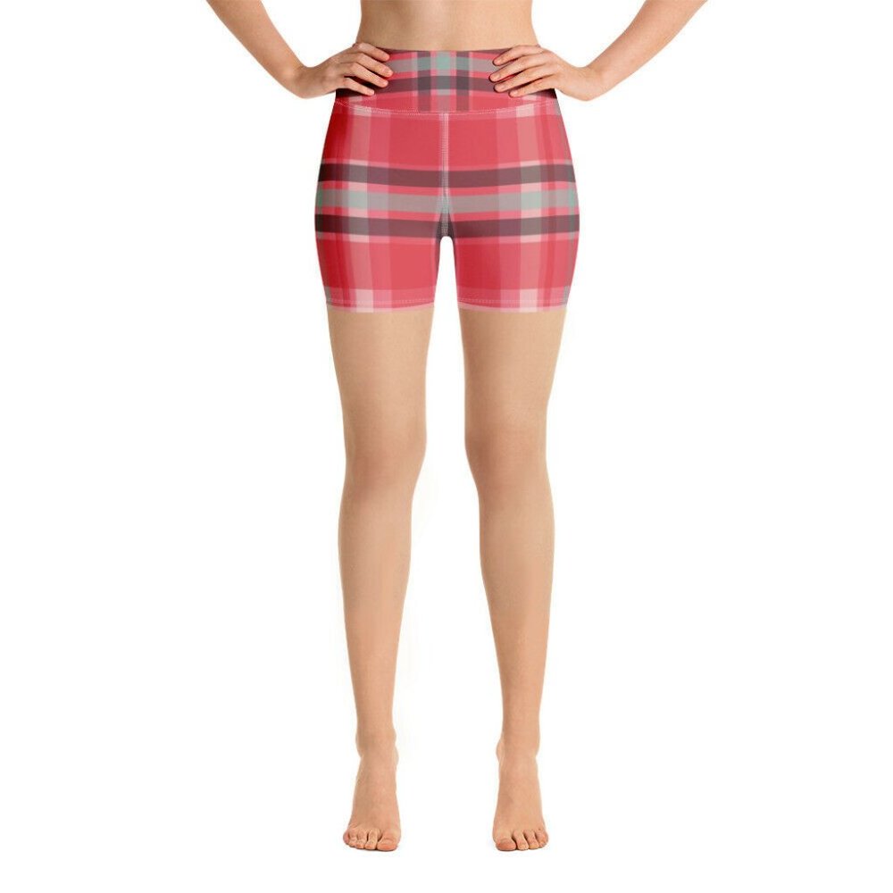 Plaid Green Pink Burgundy Yoga Shorts